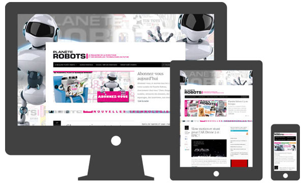 Site Internet Planète Robots adapté à une navigation sur tablettes et smartphone - Responsive Design