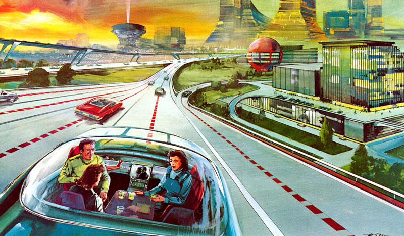 Illustration vintage de voitures autonomes