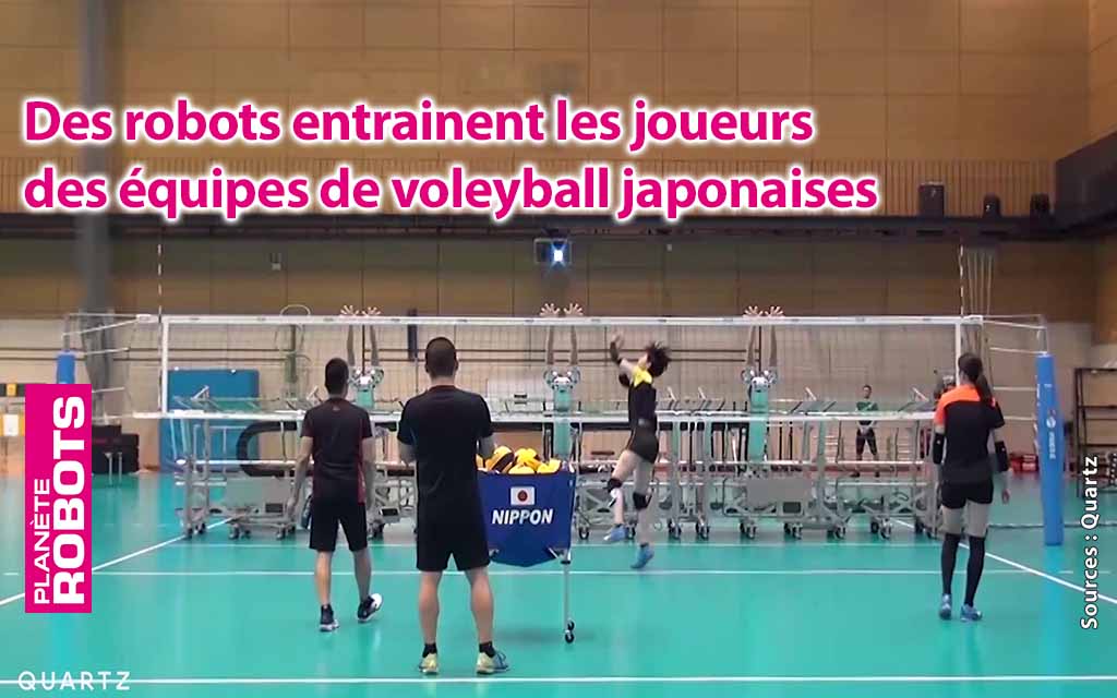 Des humanoïdes entraînent l’équipe japonaise de volley-ball.