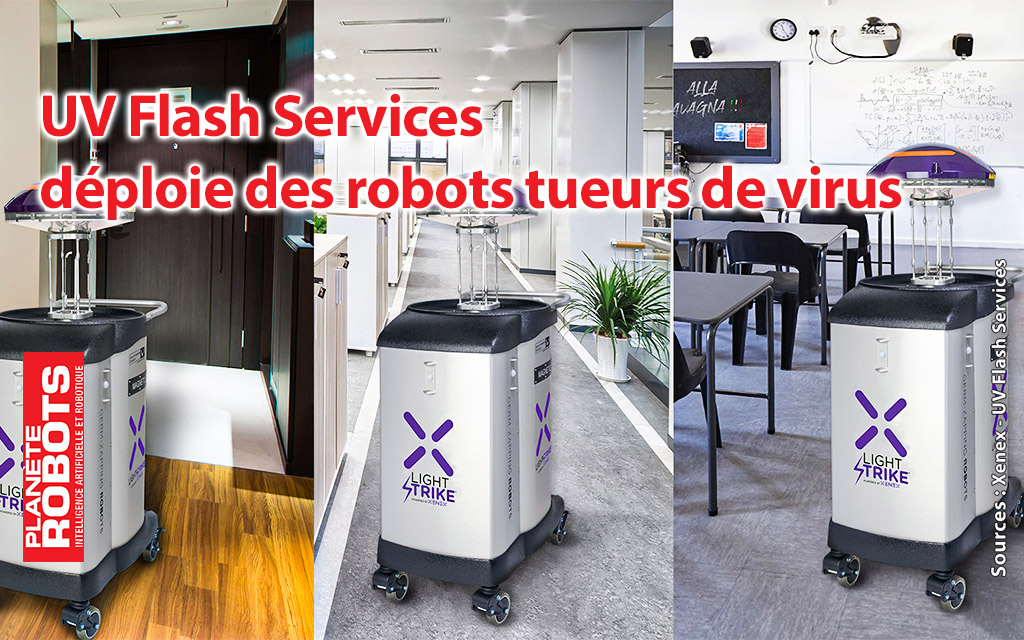 Montage photo mettant en scene le robot tueur de virus de Xenex