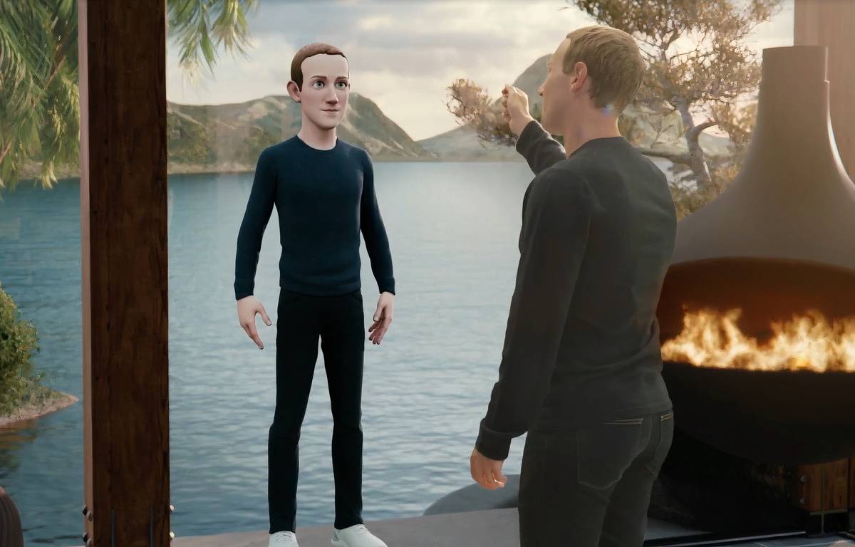 Marck Zuckerberg, PDG de Meta devant son avatar dans Horizon.