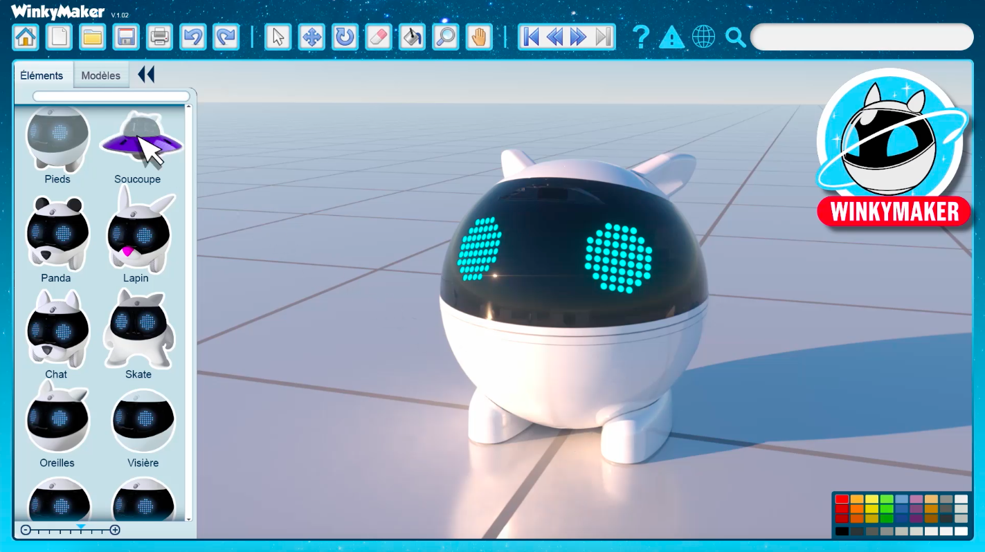 Un premier visuel du Winkyverse de Mainbot représentant son robot phare, Winky.